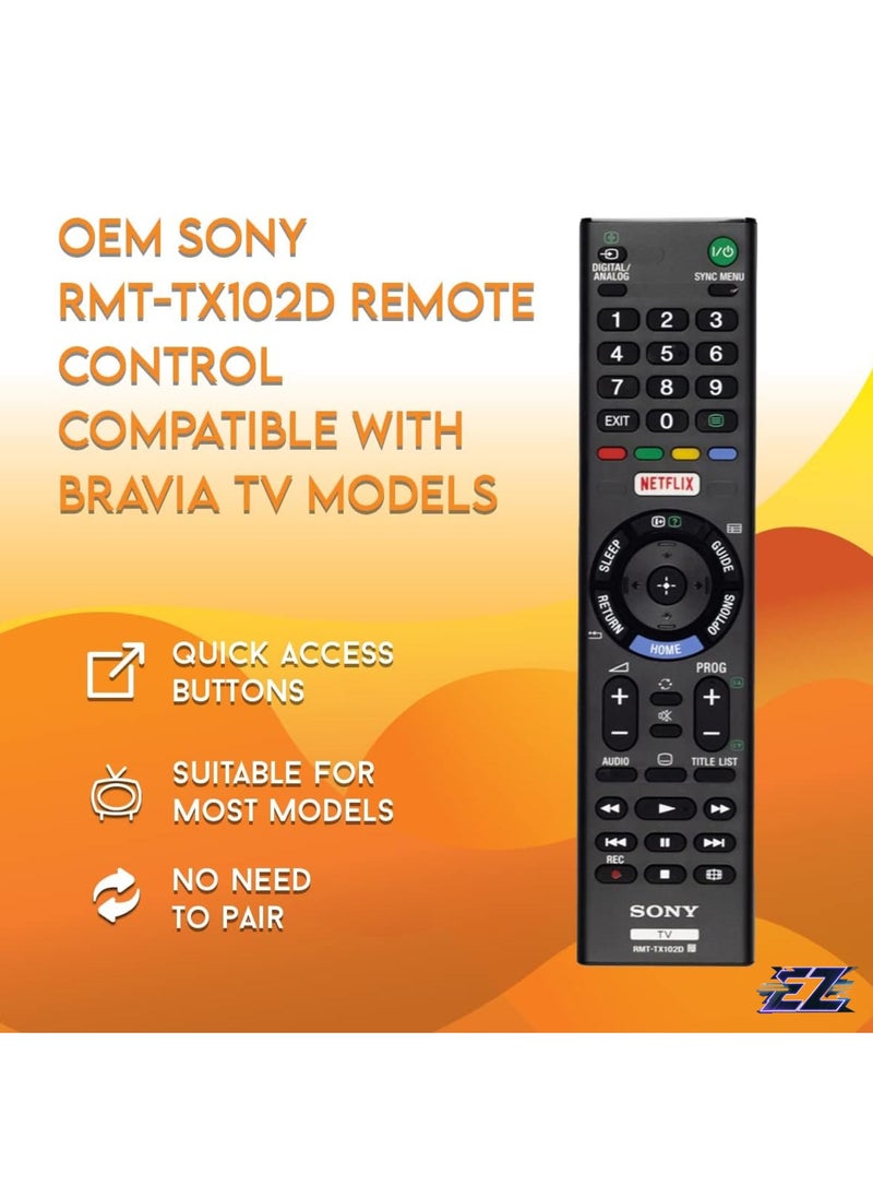 ELTRAZONE - OEM Sony RMT-TX102D Remote Control Compatible with Bravia TV Models KDL32R500C, KDL-32R500C, KDL40R550C, KDL-40R550C, KDL40WD655, KDL-40WD655, KDL48R550C, KDL-48R550C - Includes Key with battery - Image 1