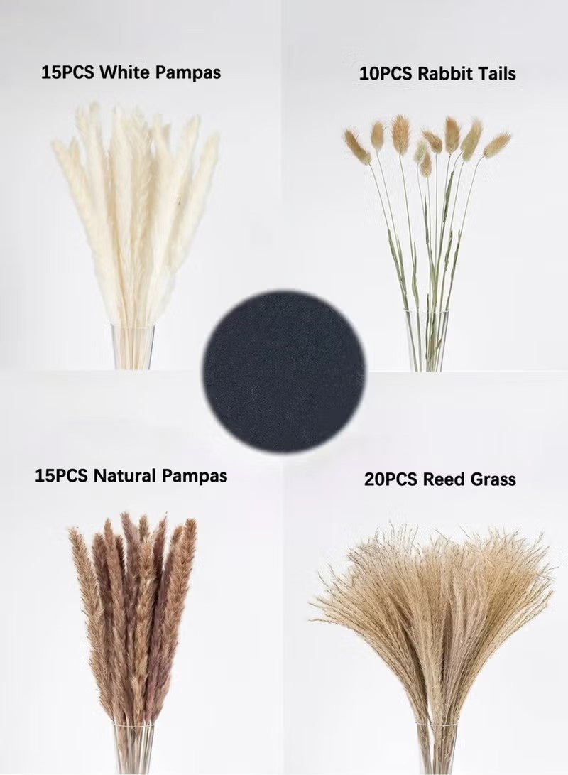 Unewshi 60PCS Natural Dried Pampas Grass Bouquet Brown White Reed Pampas Floral Arrangements Decorations for Home Room Office Party Decor - Image 4