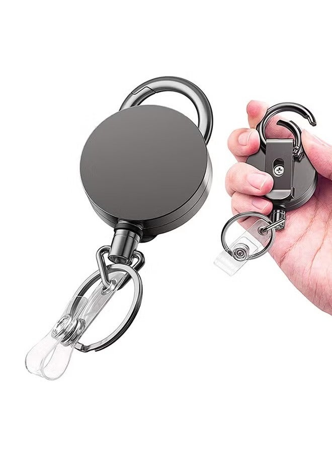 Generic 2 Piece Heavy Duty Metal Retractable Badge Holder Reel with Belt Buckle Key Ring, Waterproof Vertical Clear ID Card Holder and PU Leather Badge Holder  - Image 3