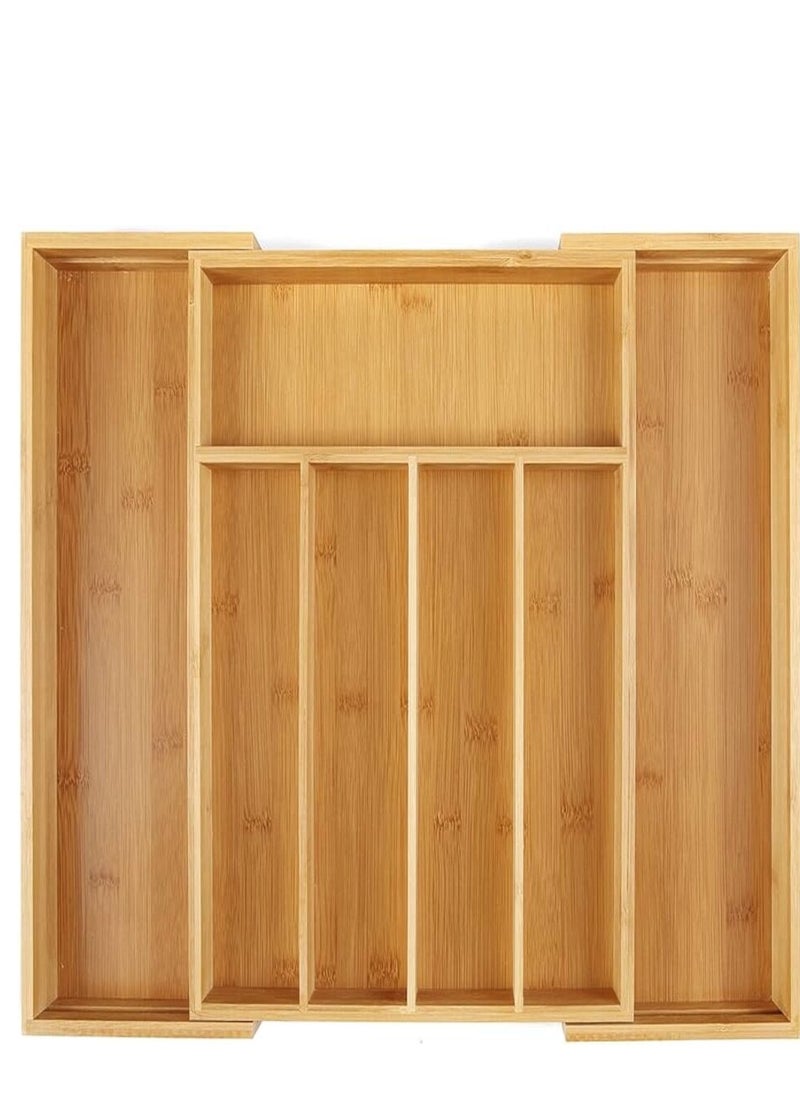 eBasket Expandable Bamboo Kitchen Buffet Drawer Organizer Adjustable Flatware Holder Wooden Drawer Dividers Organizer for Silverware Flatware Cutlery in Kitchen, Living Room, Dining Room  - Image 5