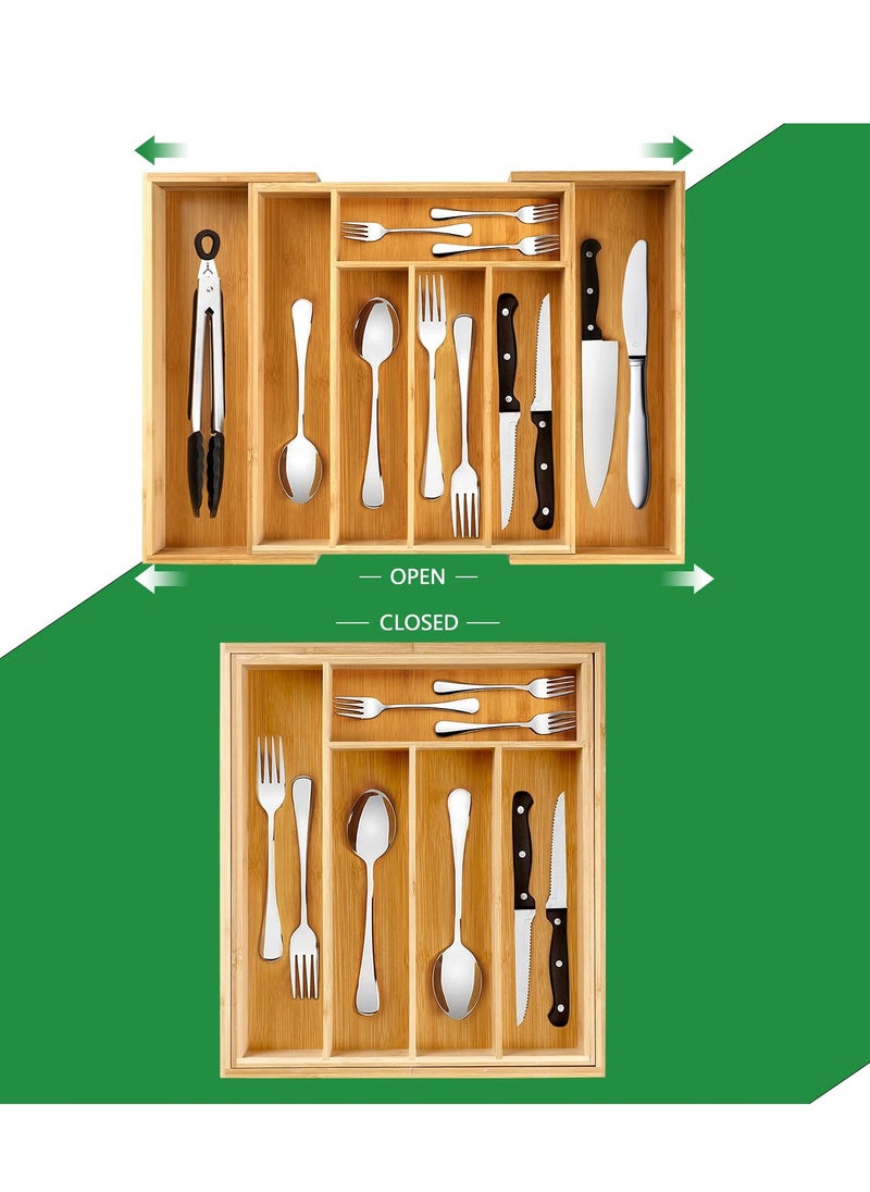 eBasket Expandable Bamboo Kitchen Buffet Drawer Organizer Adjustable Flatware Holder Wooden Drawer Dividers Organizer for Silverware Flatware Cutlery in Kitchen, Living Room, Dining Room  - Image 2