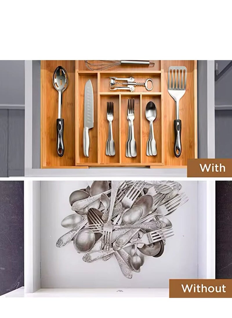 eBasket Expandable Bamboo Kitchen Buffet Drawer Organizer Adjustable Flatware Holder Wooden Drawer Dividers Organizer for Silverware Flatware Cutlery in Kitchen, Living Room, Dining Room  - Image 4