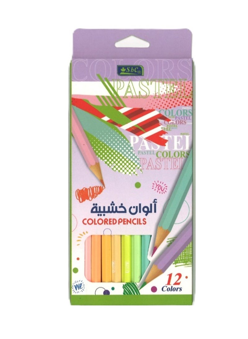 SBC 12-Piece Wooden Colored Pencils Pastel Colours - Image 3