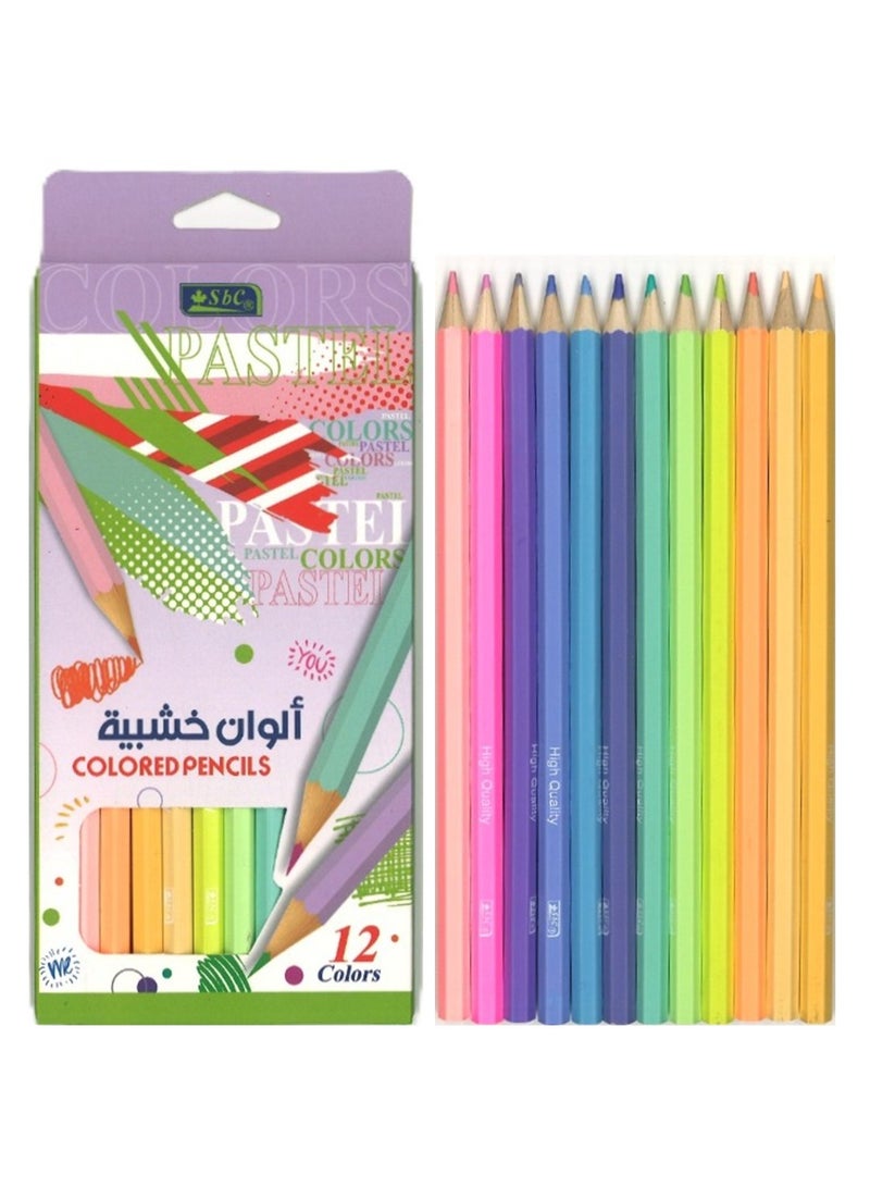 SBC 12-Piece Wooden Colored Pencils Pastel Colours - Image 1