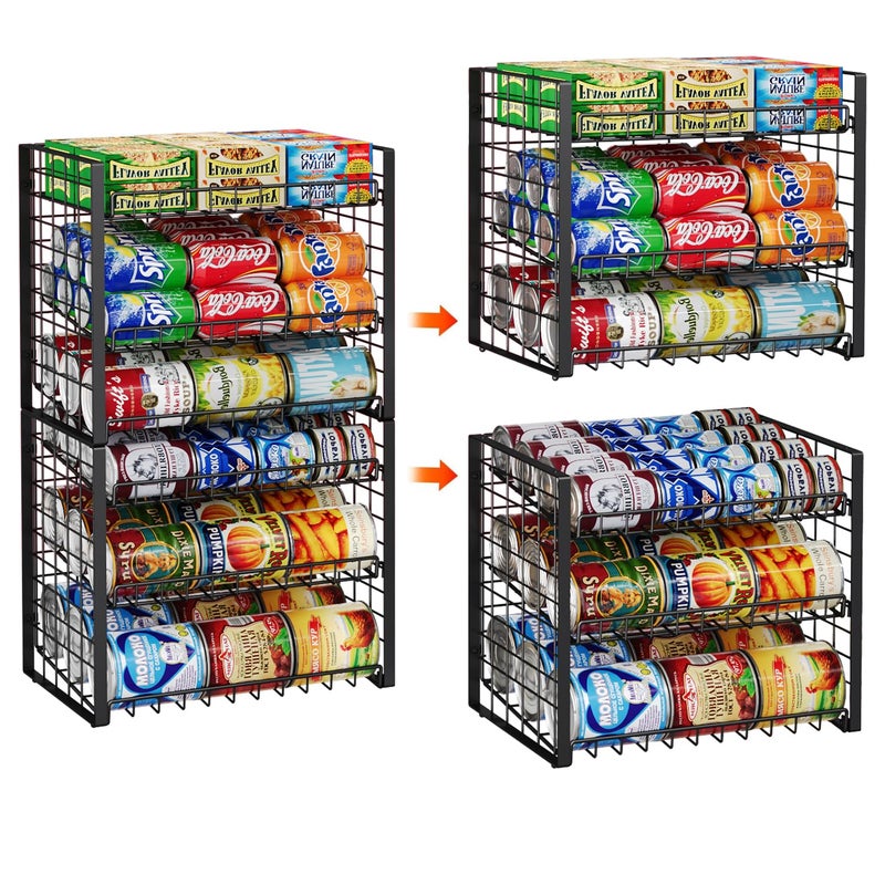 JKsmart 3Tier Stackable Can Rack Organizer for Pantry Adjustable Can Storage Holder for Various Ounces of Canned food Soda Drinks Can Dispenser for Kitchen Cupboard Cabinet 2 Pack