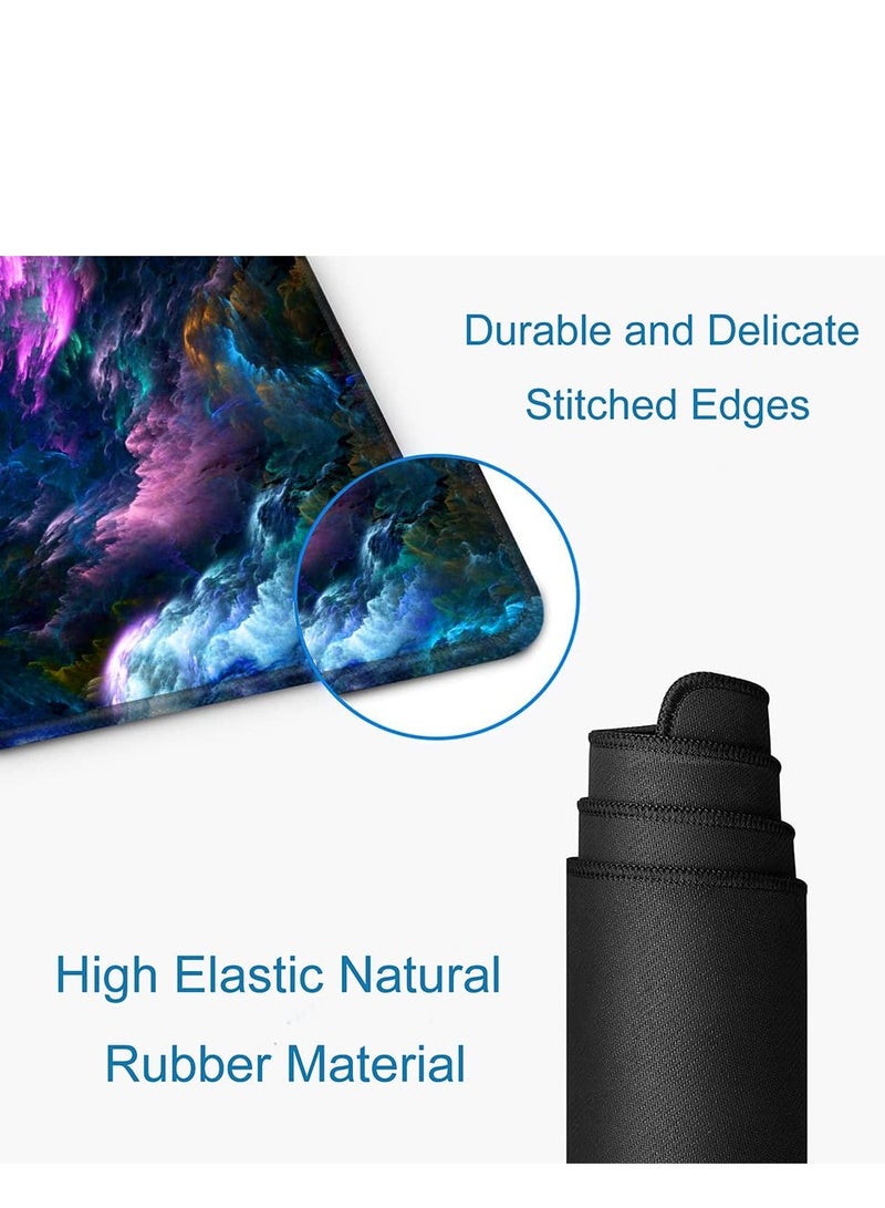 SYOSI لوحة ماوس كبيرة، لوحة ماوس ألعاب كبيرة بحواف مخيطة، سجادة مكتب مقاومة للماء وغير قابلة للانزلاق، لوحة لوحة مفاتيح ممتدة XXL لملحقات المكتب المنزلي (31.5 × 11.8 بوصة، Dazzling Galaxy) - Image 3