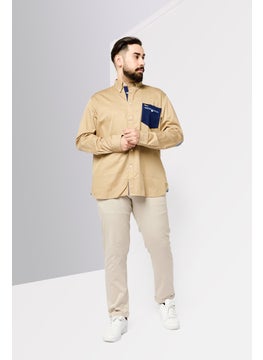 Harmont & Blaine Men Narrow Fit Long Sleeve Embroidered Logo Casual Shirt, Tan  - Image 2