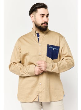 Harmont & Blaine Men Narrow Fit Long Sleeve Embroidered Logo Casual Shirt, Tan  - Image 1