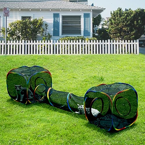 LUCKITTY Outdoor Rainbow Cat Enclosures PlaygroundOutside House for Indoor Cats Include Portable Tent 2 Way with 2 Cube Tunnel for Kitty and Small AnimalsWithin Storage Bag - Image 1