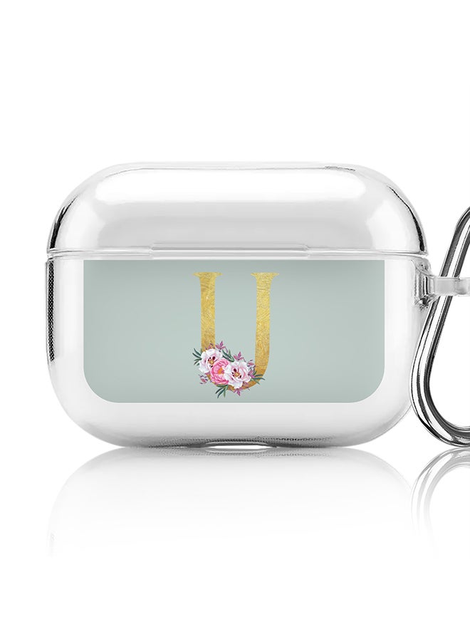 Stylizedd Classic Clear printed Case for Apple AirPods Pro 2nd Generation Thin Transparent Cover - Custom Monogram Initial Letter Floral Pattern Alphabet - U ( Light Green )  - Image 1