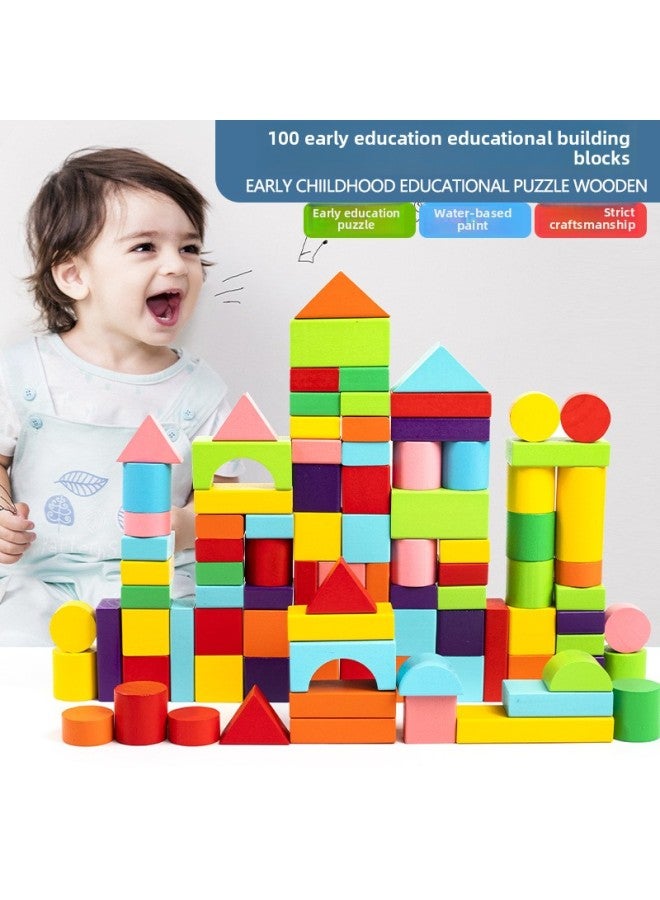 Young Children's Wood Building Blocks Assembled Toys Large Particles Baby Early Education Puzzle 1-2 Years Old 3 Boys 6 Solid Wood Wholesale-Color:Smart 100 Printed Building Blocks (barrel) 1.7kg-Sp - Image 3