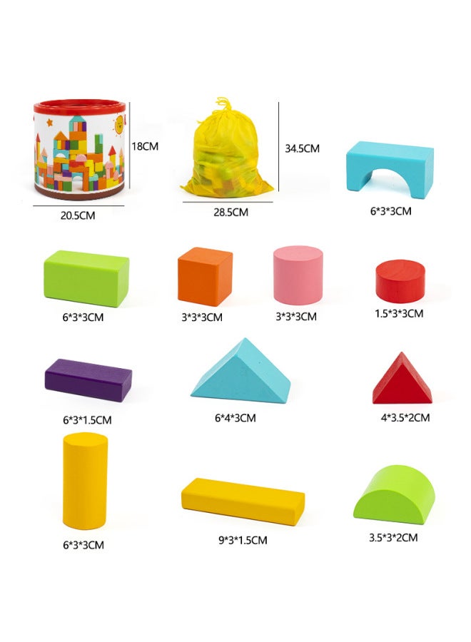 Young Children's Wood Building Blocks Assembled Toys Large Particles Baby Early Education Puzzle 1-2 Years Old 3 Boys 6 Solid Wood Wholesale-Color:Smart 100 Printed Building Blocks (barrel) 1.7kg-Sp - Image 5