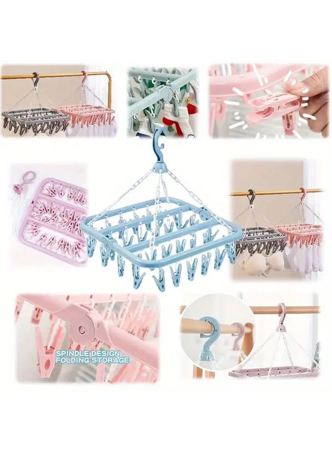 Pink Foldable Rotating Clothes Drying Rack 32 Clip Space Saving Laundry Organizer - Image 2