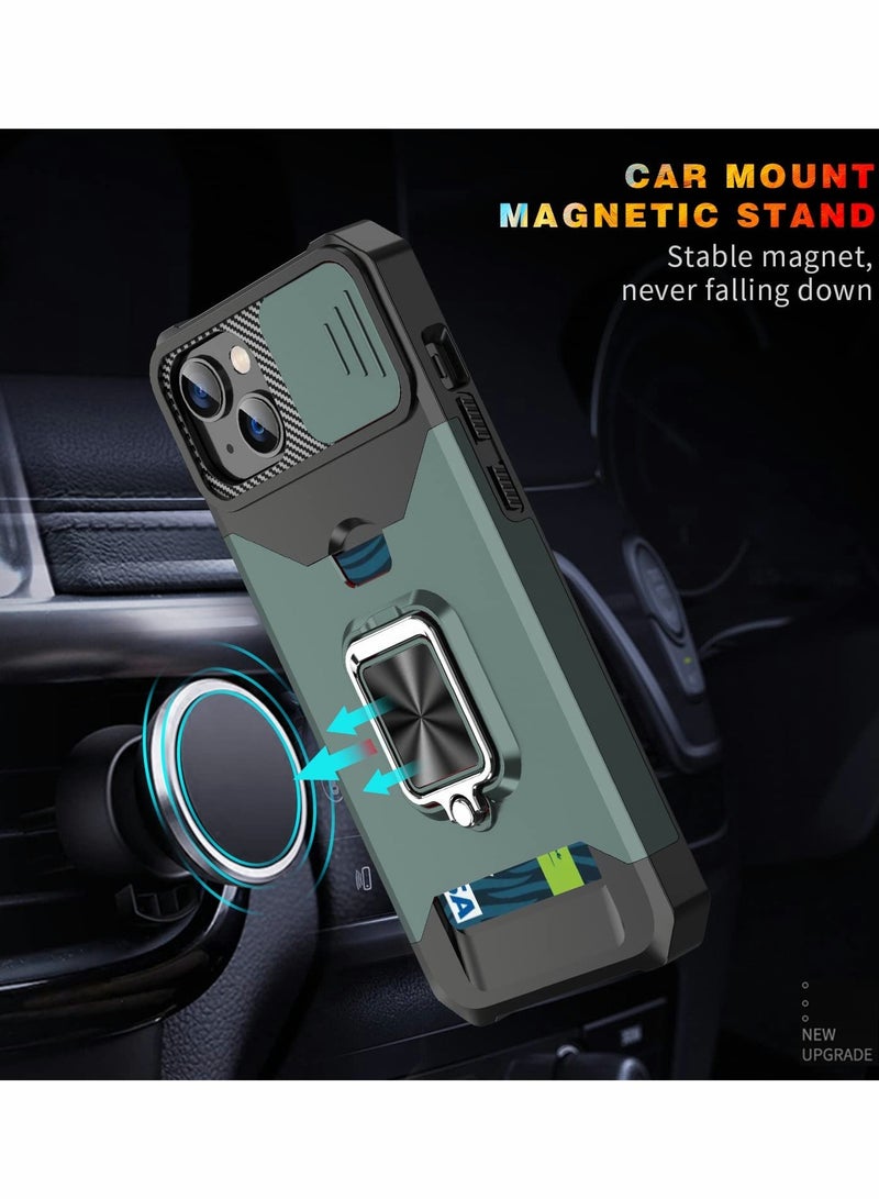 SYOSI Phone Case for iPhone 14 Plus 6.7 inch with Slide Camera Cover Card Holder Hard Ring Stand Hybrid Kickstand Cell Accessories for iPhone 14+ for iPhone14Plus 5G i14 + for iPhone14 14Plus, Green  - Image 4