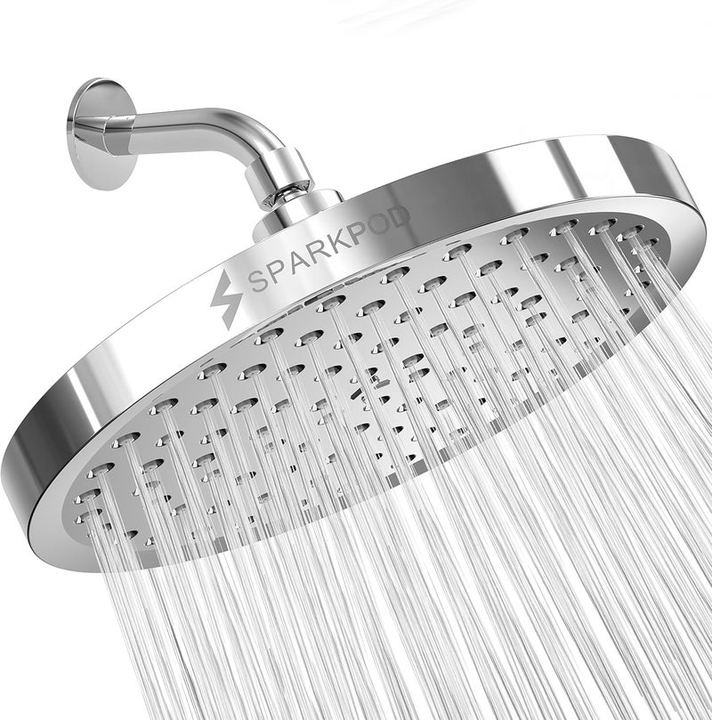 SparkPod Shower Head - High Pressure Rain - Premium Quality Luxury Design - 1-Min Install - Easy Clean Adjustable Replacement for Your Bathroom Shower Heads (Luxury Polished Chrome, 8 Inch Round) - Image 1