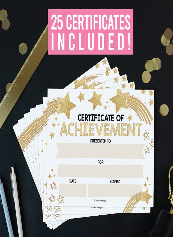 Hadley Designs Classroom Award Certificates for Students -25 Certificate of Achievement Awards, Gold Star Certificate Paper, Preschool Graduation Certificates for Kids, Kindergarten Diploma, Star Student Honor Roll - Image 4