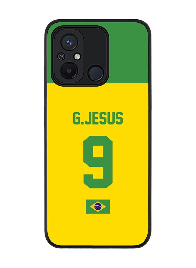 Stylizedd Rugged Black edge case for Xiaomi Redmi 12C 4G, Slim fit Soft Case Flexible Rubber Edges Anti Drop TPU Gel Thin Cover -  Football Team - Brazil, Player Name - G.Jesus - Image 1