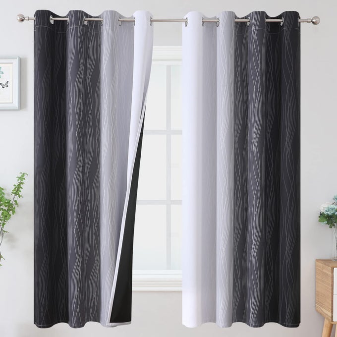 OMBRE GREYISH WHITE BLACK BLACKOUT CURTAINS DRAPES 63 INCH LENGTH 2 PANELS FOR BEDROOM THERMAL INSULATED FULL LIGHT BLOCKING GROMMET BLACKOUT DRAPES FOR KIDS ROOM 52WX63L ADULT