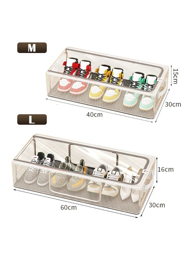 2PCS Under Bed Shoe Organizer, Transparent PVC Shoe Storage Box, Foldable Steel Frame Storage Bin with Handle and Clear Zipper Cover for Shoes, Clothes, Sheets, MY028-M (White)  - Image 2
