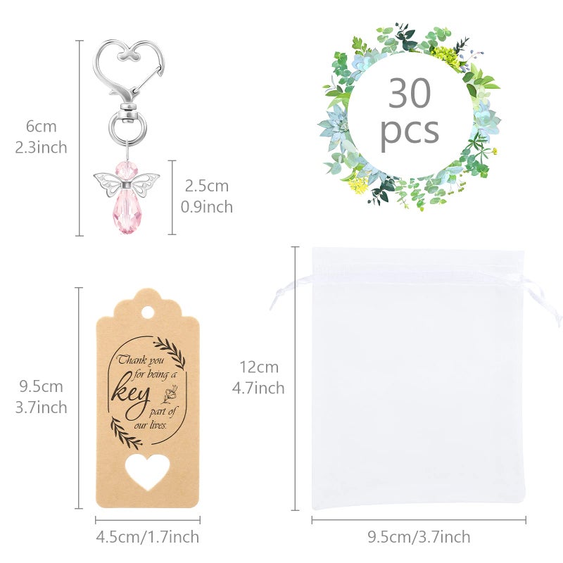 GWHOLE Angel Keychains with White Organza Bags & Gift Tags for 30 Guests, Baby Shower Guest Gifts Baptism Favors Wedding Favors for Guests, Pink - Image 2
