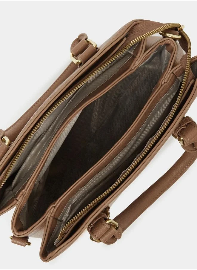 Styli Colorblock Handbag with Top Handles and Belted Details
