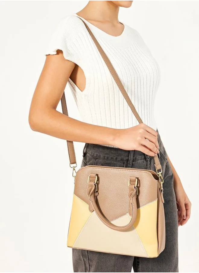 Styli Colorblock Handbag with Top Handles and Belted Details