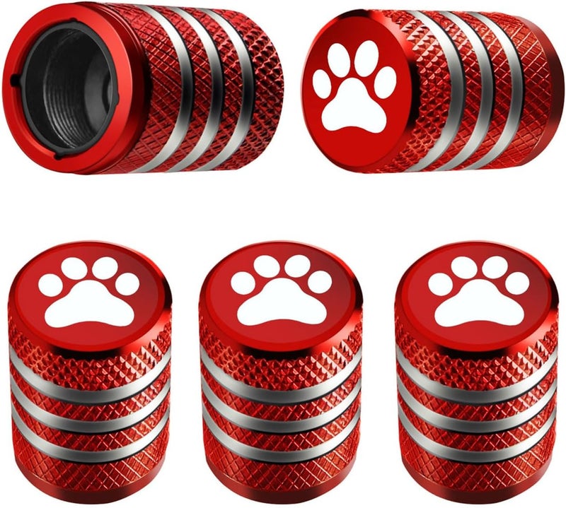 DECURCAR Tire Valve Stem Cap Cover - (5 Pack) Tire Air Caps Metal with Plastic Liner Corrosion Resistant Leak-Proof Cat/Dog Paw for Car Truck Motorcycle Bike Red - Image 1
