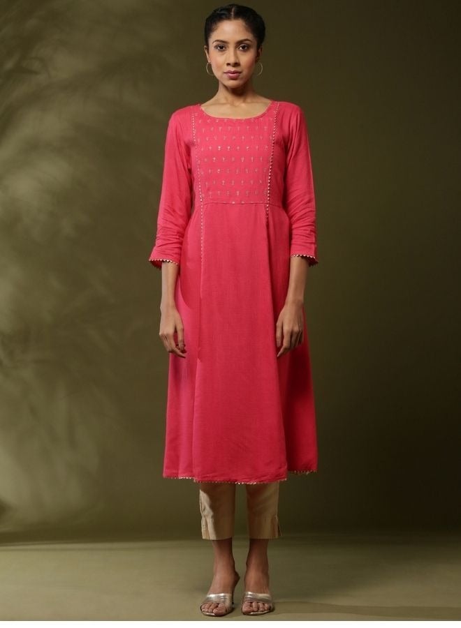 Abhishti Embroidered kurta-coral  - Image 1