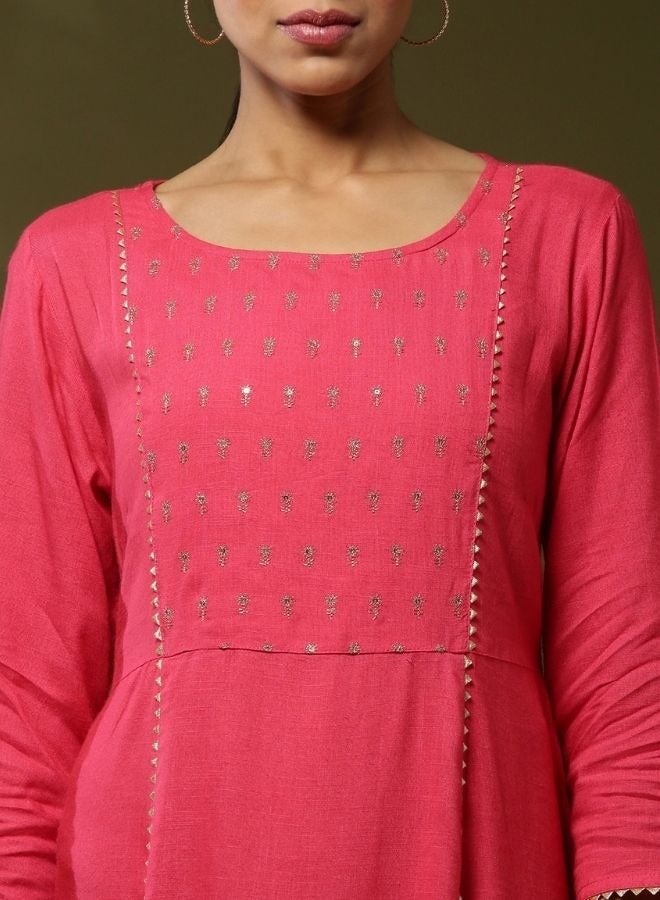 Abhishti Embroidered kurta-coral  - Image 2