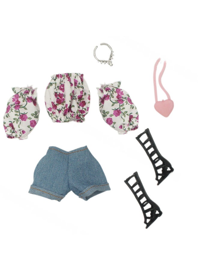 6 Points 30cm Barbie Doll Multiple Colors Available Puff Sleeve Light Mature Style Shorts Trousers Flared Pants-Color:DC 1-3 (just Clothes + Accessories)-Height:About 30cm Doll  - Image 1
