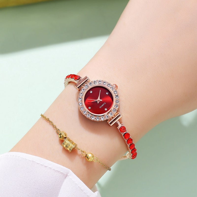 Live online celebrity hot selling personalized Gem Diamond womens bracelet watch cross-border personalized alloy womens watch in stock wholesale Red
