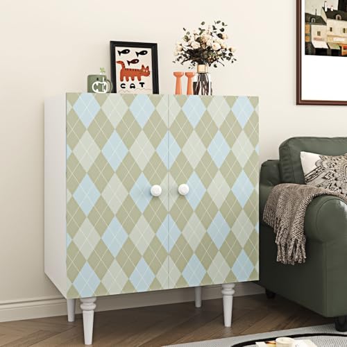 Wallderful Blue and Brown Checkered Wallpaper Removable Argyle Plaid Wallpaper Peel and Stick Vintage Geometric Contact Paper for Kitchen Backsplash Bedroom Bathroom Cabinets Accent Walls 17.5"x102" - Image 4