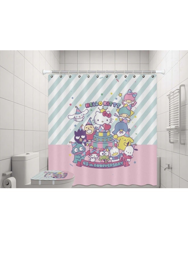 ViveLifDeco HelloKitty Blue Cat Shower Curtain, Kawaii Bathroom Accessories, Waterproof Shower Curtains for Bathroom Decor, Bedroom Living Room Single Layer Printed Curtain Waterproof Bathroom Shower Curtain,180*200cm/71*79inch  - Image 3