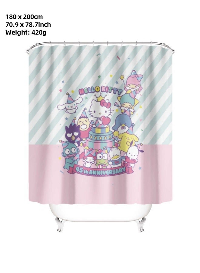 ViveLifDeco HelloKitty Blue Cat Shower Curtain, Kawaii Bathroom Accessories, Waterproof Shower Curtains for Bathroom Decor, Bedroom Living Room Single Layer Printed Curtain Waterproof Bathroom Shower Curtain,180*200cm/71*79inch  - Image 2