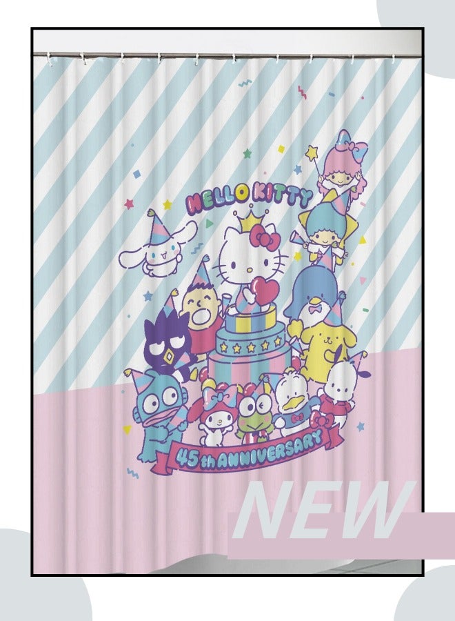 ViveLifDeco HelloKitty Blue Cat Shower Curtain, Kawaii Bathroom Accessories, Waterproof Shower Curtains for Bathroom Decor, Bedroom Living Room Single Layer Printed Curtain Waterproof Bathroom Shower Curtain,180*200cm/71*79inch  - Image 1