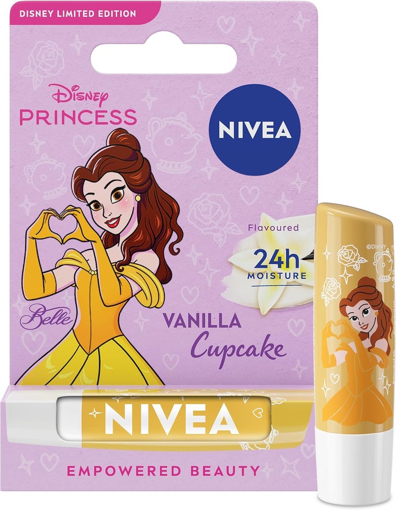 NIVEA Disney Princess Belle Limited Edition Vanilla Cupcake Lip Balm 48g Unique Disney Princess Inspired Lip Balm for Kids Contains Moisturising Shea Butter for 24 Hour Moisture
