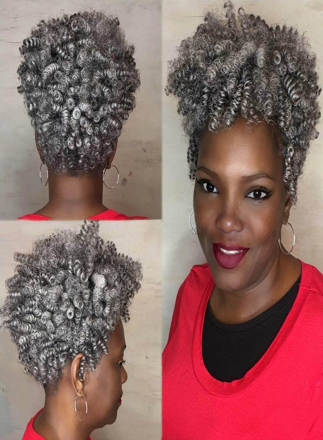 MIMAN 5 Packs 10 Inch Short Grey Crochet Hair Braiding 8MM Curly Crochet Braids for Women Synthetic Hair Extensions for Women DIY Mohawk Afro Braided Hairstyle (Natural Black Mixed Grey) - Image 1