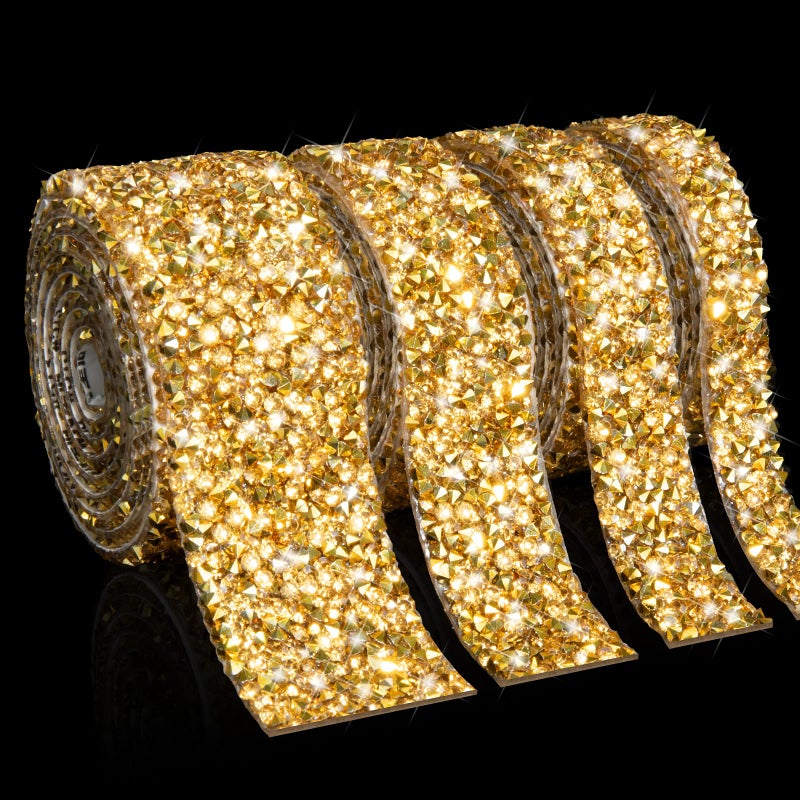 4 Rolls4 Yards Gold SelfAdhesive Crystal Rhinestone Diamond RibbonStrips with 2 mm Rhinestones On a Roll Bling Wrap DIY Crafts Rhinestones Tape for Home Cakes Wedding Grad Cap Decorations