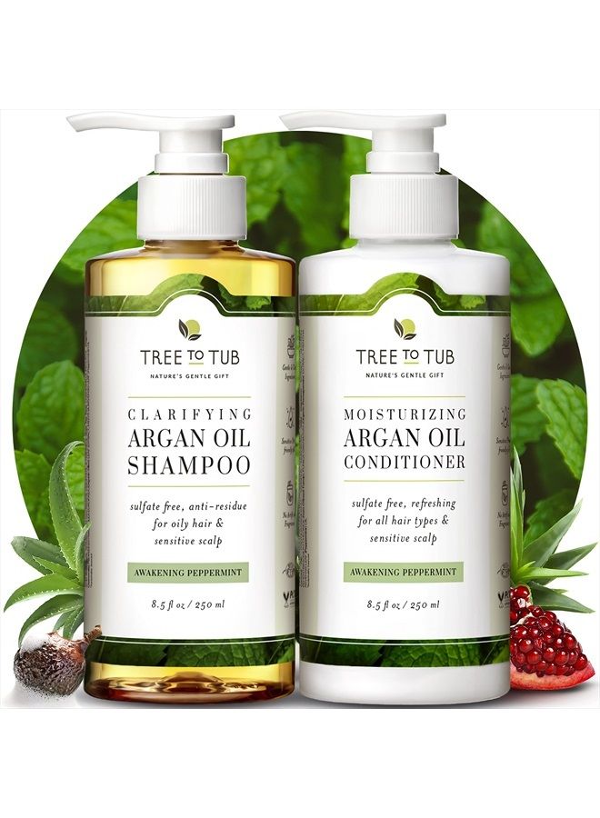 Tree To Tub Sulfate Free Shampoo and Conditioner Set for Oily Hair, Frizz, Sensitive Scalp - Hydrating Argan Oil Shampoo and Conditioner for Women & Men w/Organic Coconut Oil, All Natural Peppermint - Image 1