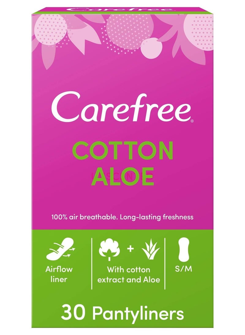 Carefree 30 Pack daily panty liners, cotton, aloe