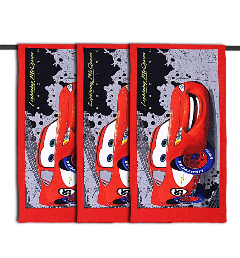 Kuber Industries Kuber Industries Fictional Red Car Kids Bath Towel|Soft Cotton Towel for Kids|Sides Stitched Baby Towel|400 GSM Toddler Bath Towel|24x48 Inch|Pack of 3 (Red)  - Image 1