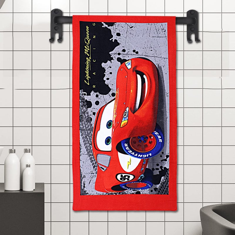 Kuber Industries Kuber Industries Fictional Red Car Kids Bath Towel|Soft Cotton Towel for Kids|Sides Stitched Baby Towel|400 GSM Toddler Bath Towel|24x48 Inch|Pack of 3 (Red)  - Image 2