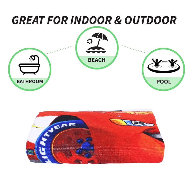 Kuber Industries Kuber Industries Fictional Red Car Kids Bath Towel|Soft Cotton Towel for Kids|Sides Stitched Baby Towel|400 GSM Toddler Bath Towel|24x48 Inch|Pack of 3 (Red)  - Image 4