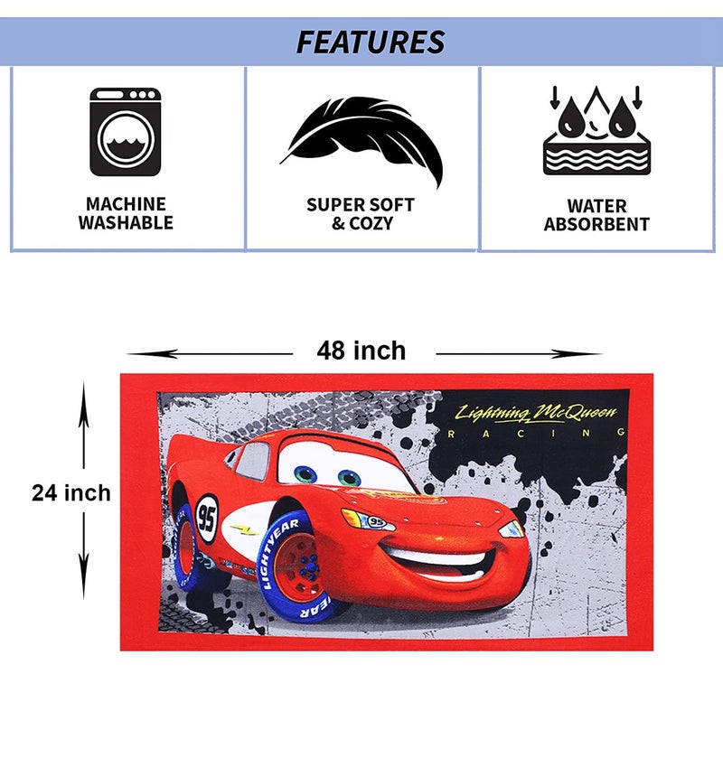 Kuber Industries Kuber Industries Fictional Red Car Kids Bath Towel|Soft Cotton Towel for Kids|Sides Stitched Baby Towel|400 GSM Toddler Bath Towel|24x48 Inch|Pack of 3 (Red)  - Image 3