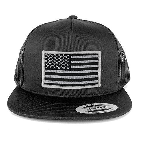 Armycrew 5 Panel American Flag Patched Snapback Mesh Charcoal Cap - Subdued Grey Patch - Image 3