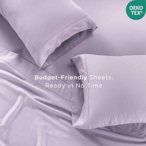 Threadmill Cotton Queen Sheet Set | 100% Cotton Sheets for Queen Size Bed | Solid Sateen Queen Bed Sheets Set with 16” Deep Pocket | Soft Breathable 4-Piece Cooling Bedding Sheet Set | Lilac - Image 4