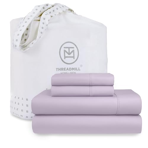 Threadmill Cotton Queen Sheet Set | 100% Cotton Sheets for Queen Size Bed | Solid Sateen Queen Bed Sheets Set with 16” Deep Pocket | Soft Breathable 4-Piece Cooling Bedding Sheet Set | Lilac - Image 1
