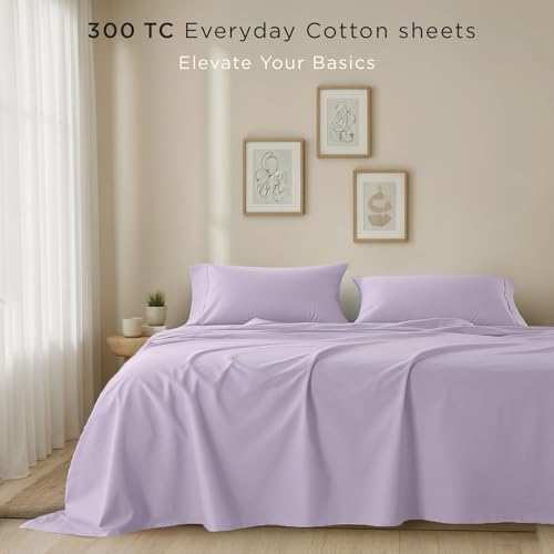 Threadmill Cotton Queen Sheet Set | 100% Cotton Sheets for Queen Size Bed | Solid Sateen Queen Bed Sheets Set with 16” Deep Pocket | Soft Breathable 4-Piece Cooling Bedding Sheet Set | Lilac - Image 2