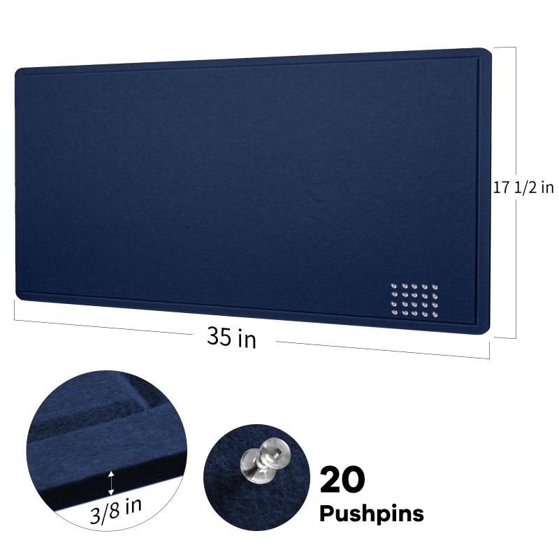 Lightomorrow Bulletin Board, 35 x 17 1/2 inches Felt Board - Decorative Pin Board, Cork Board Alternative for Wall, Foldable Self-Adhesive Vision Board Prayer Board with 20 Pushpins Dark Blue - Image 3