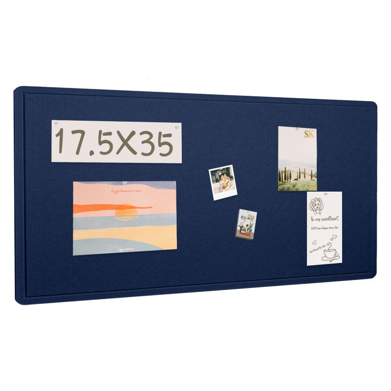 Lightomorrow Bulletin Board, 35 x 17 1/2 inches Felt Board - Decorative Pin Board, Cork Board Alternative for Wall, Foldable Self-Adhesive Vision Board Prayer Board with 20 Pushpins Dark Blue - Image 1